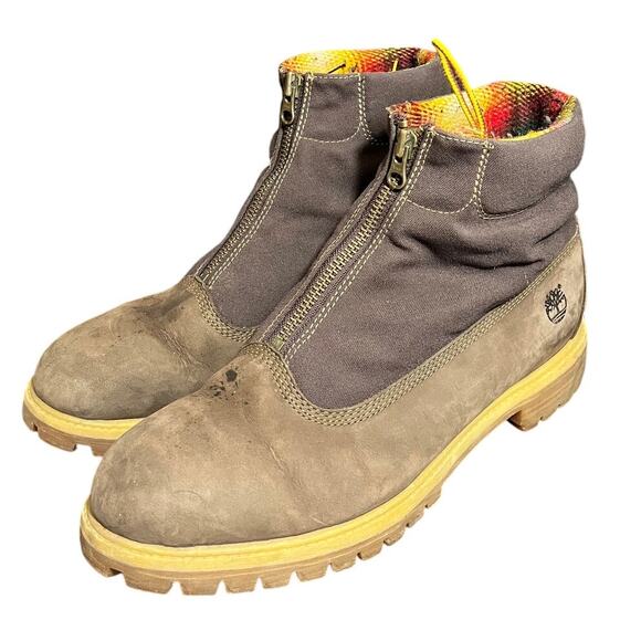 Timberland Woolrich Premium Zip Top Boots Brown Leather Plaid Lace Mens Size 12 - Picture 1 of 10